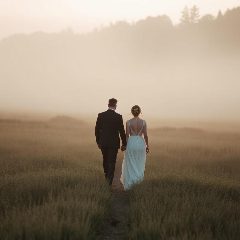 Couple in a meadow at dawn